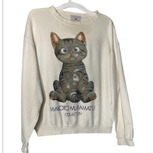 RARE Vintage 90s Makoto
Muramatsu Cat Sweatshirt Pullover
M Kawaii Japanese Art